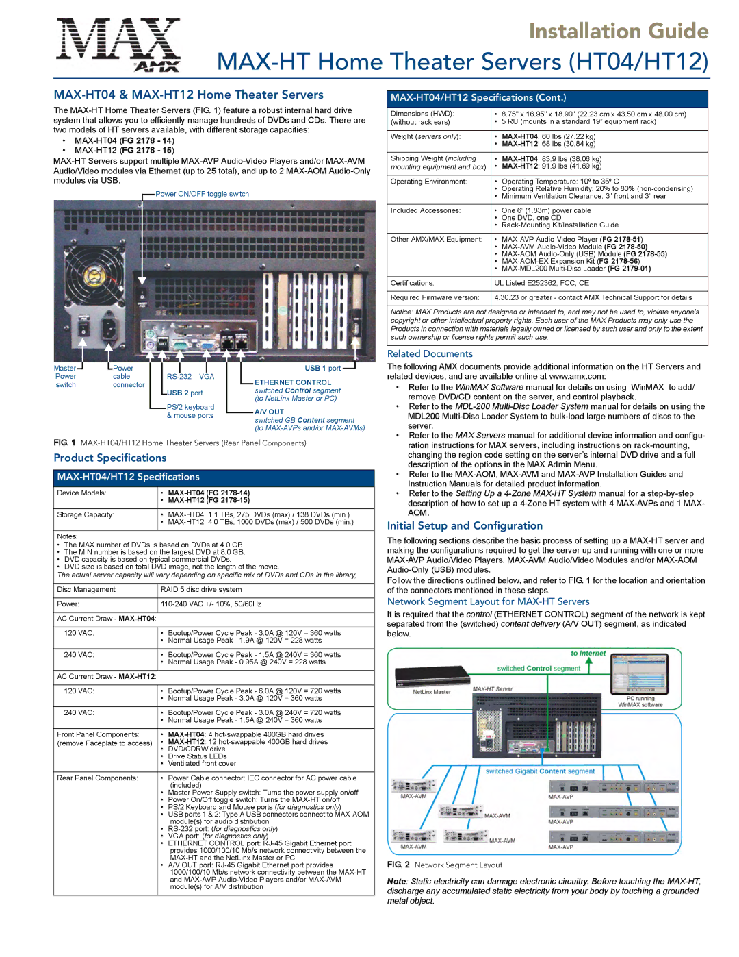 AMX HT12, HT04 specifications Product Specifications, Initial Setup and Configuration, Related Documents 