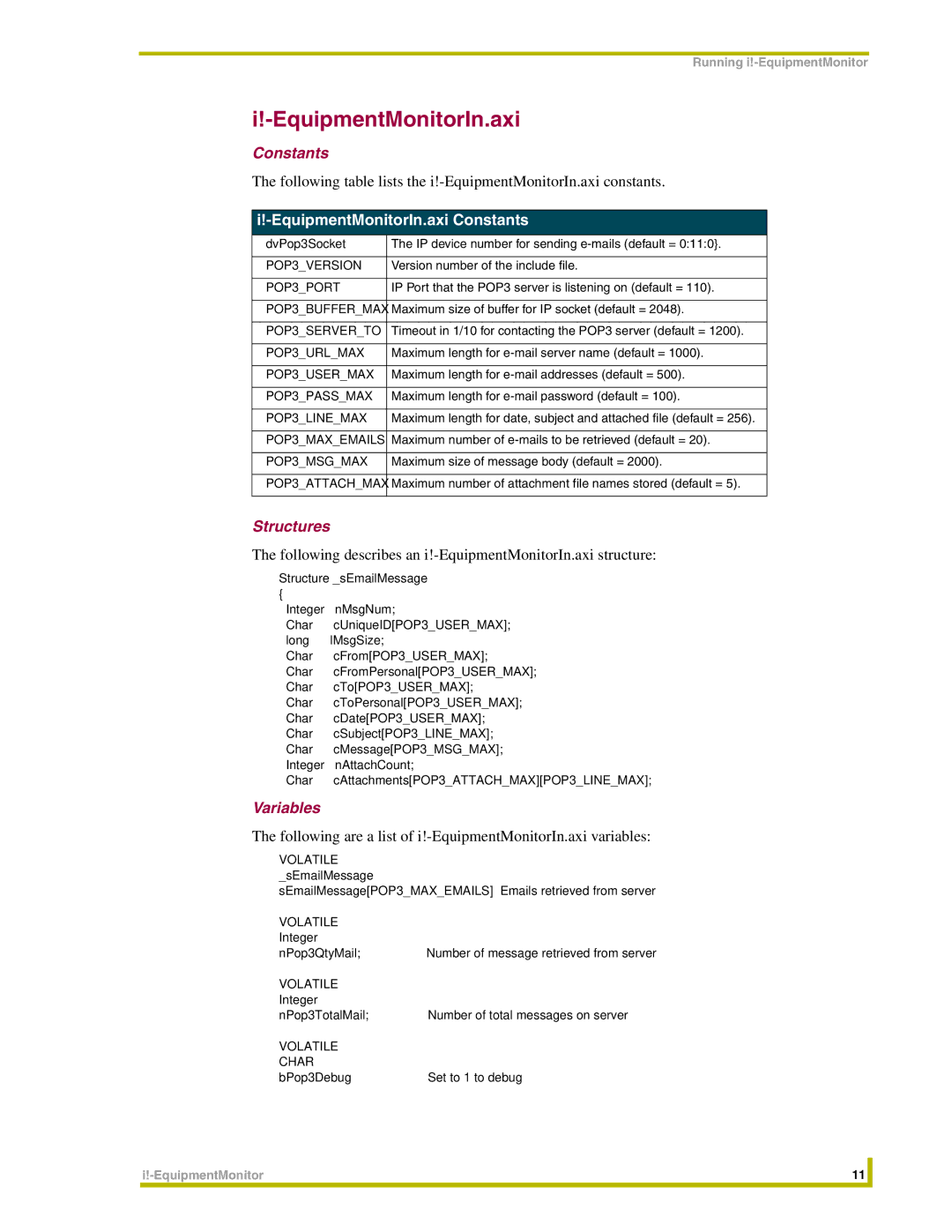 AMX i!-EquipmentMonitor instruction manual EquipmentMonitorIn.axi Constants 