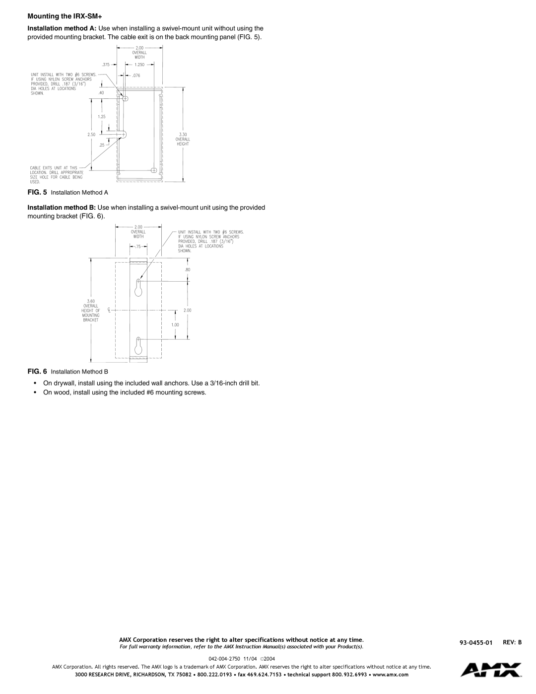 AMX quick start Mounting the IRX-SM+, 93-0455-01 