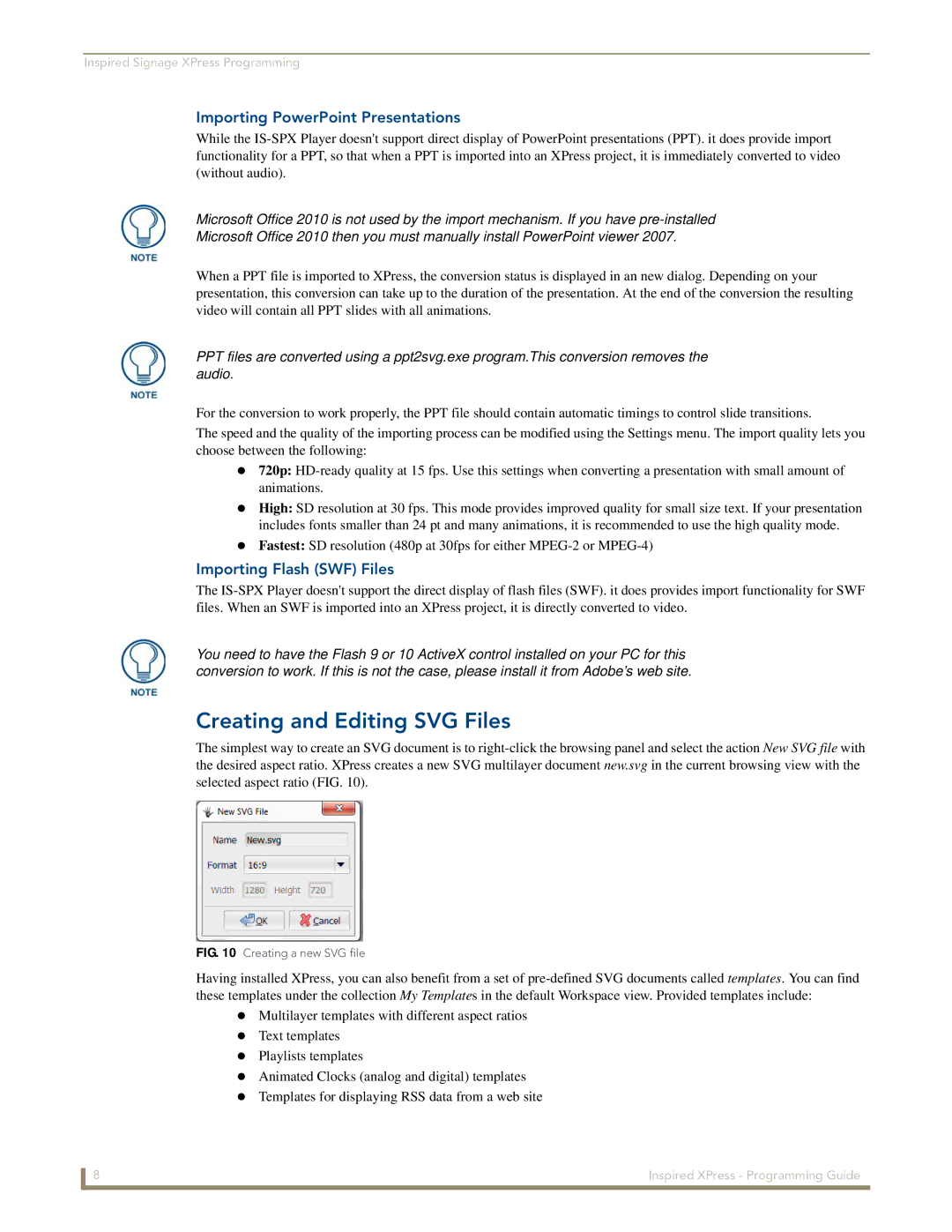 AMX IS-SPX-1000/1300 manual Creating and Editing SVG Files, Importing PowerPoint Presentations, Importing Flash SWF Files 