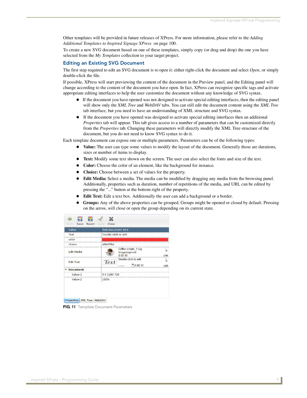 AMX IS-SPX-1000/1300 manual Editing an Existing SVG Document, Template Document Parameters 