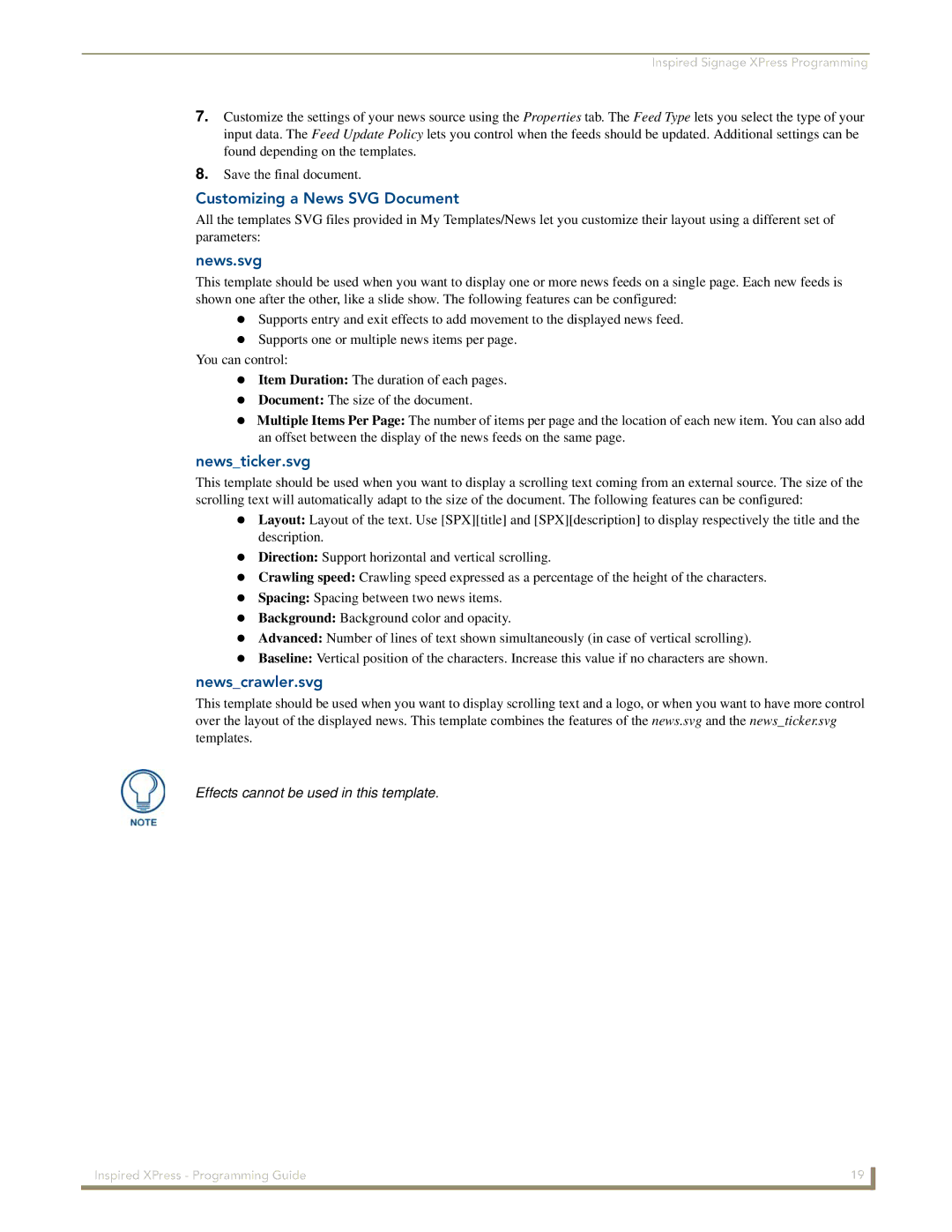 AMX IS-SPX-1000/1300 manual Customizing a News SVG Document, News.svg, Newsticker.svg, Newscrawler.svg 