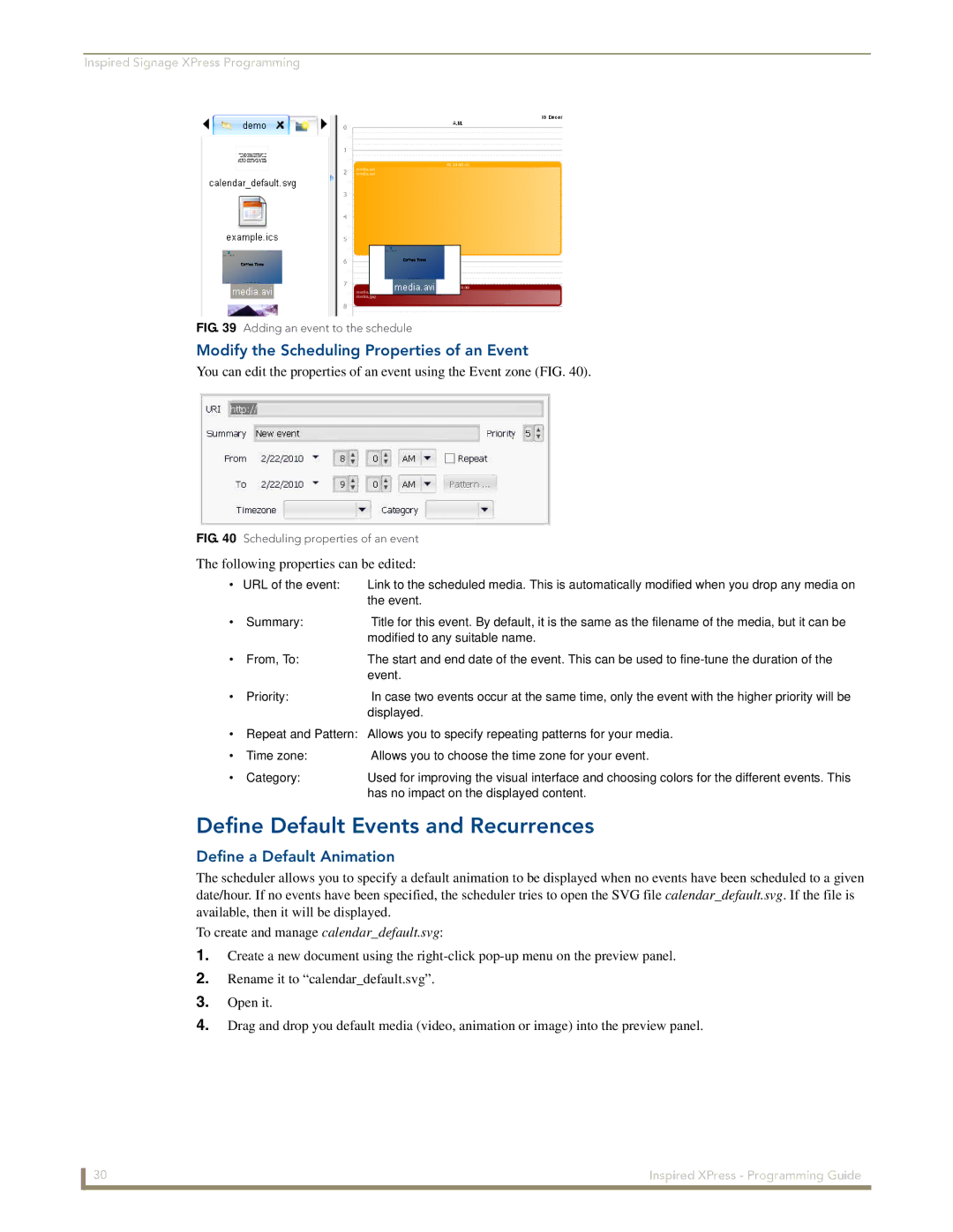 AMX IS-SPX-1000/1300 manual Define Default Events and Recurrences, Modify the Scheduling Properties of an Event 