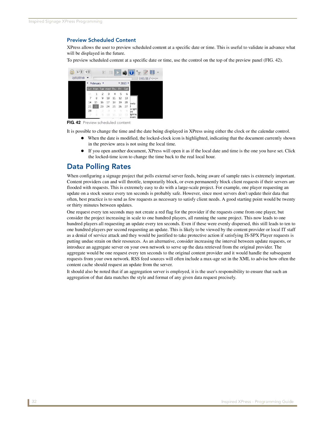 AMX IS-SPX-1000/1300 manual Data Polling Rates, Preview Scheduled Content 