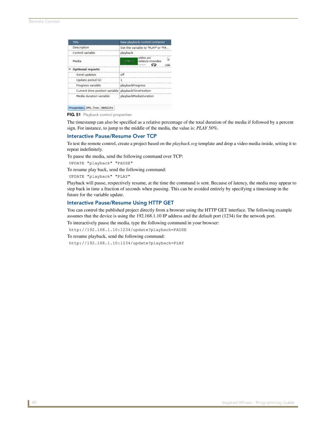 AMX IS-SPX-1000/1300 manual Interactive Pause/Resume Over TCP, Interactive Pause/Resume Using Http GET 