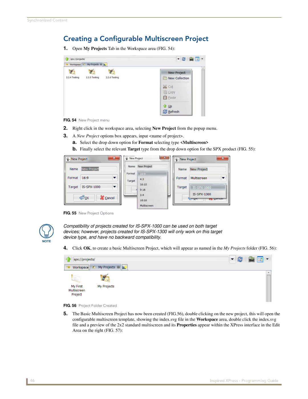 AMX IS-SPX-1000/1300 manual Creating a Configurable Multiscreen Project, New Project menu 