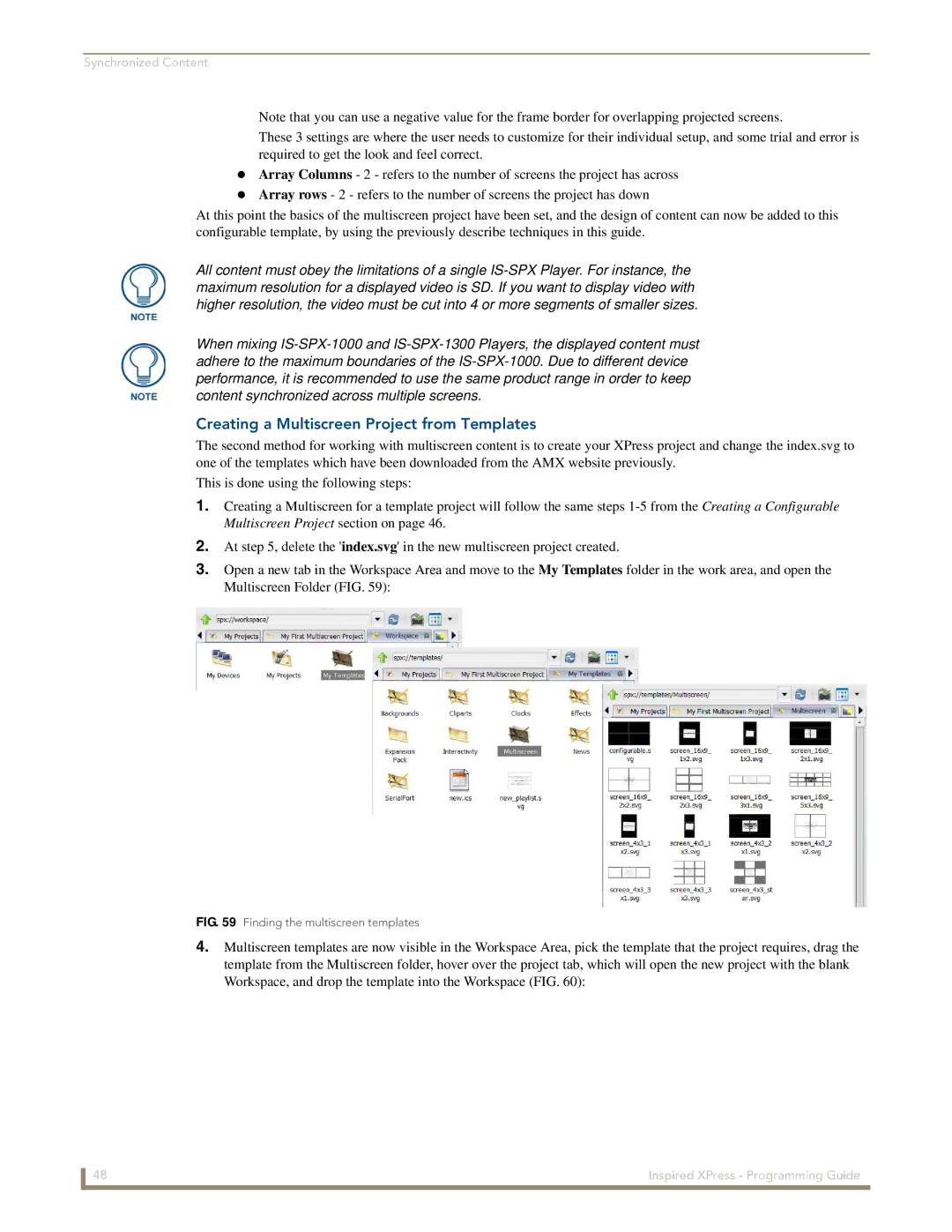 AMX IS-SPX-1000/1300 manual Creating a Multiscreen Project from Templates, Finding the multiscreen templates 