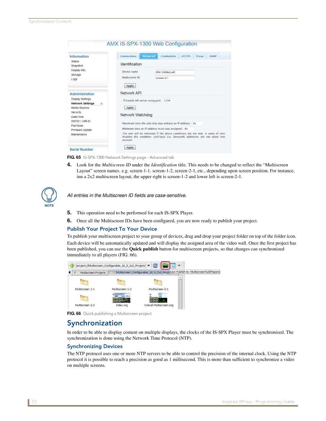 AMX IS-SPX-1000/1300 manual Synchronization, Publish Your Project To Your Device, Synchronizing Devices 