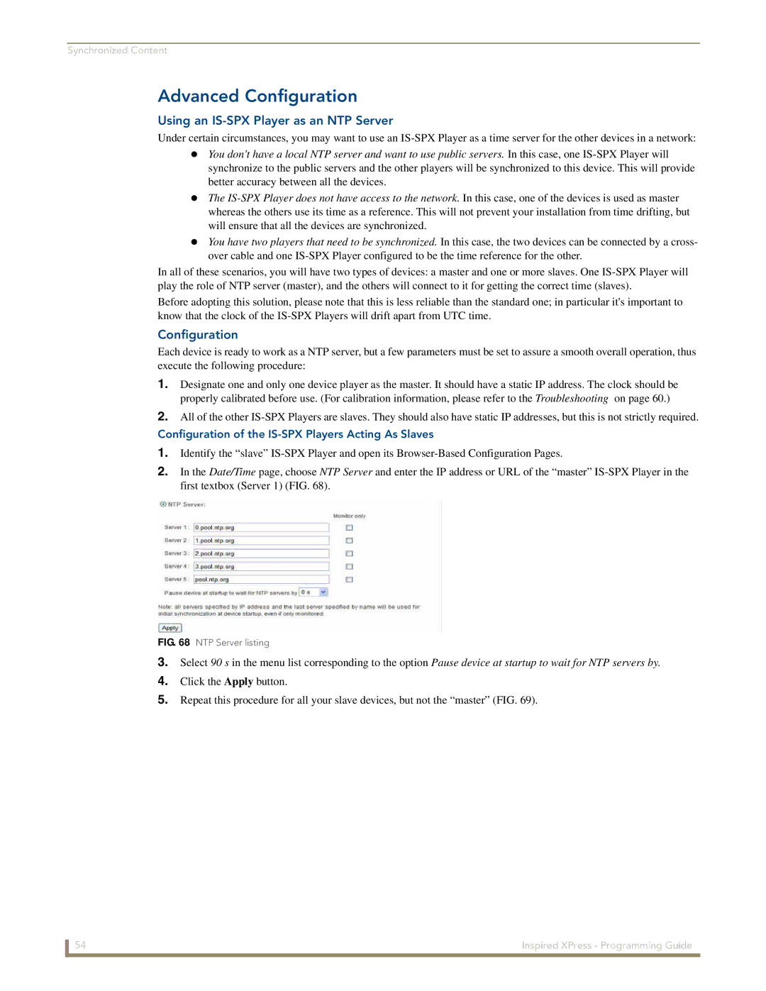 AMX IS-SPX-1000/1300 manual Advanced Configuration, Using an IS-SPX Player as an NTP Server 