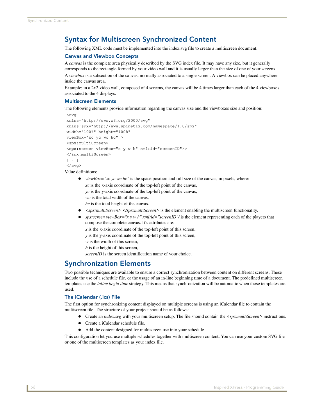 AMX IS-SPX-1000/1300 Syntax for Multiscreen Synchronized Content, Synchronization Elements, Canvas and Viewbox Concepts 