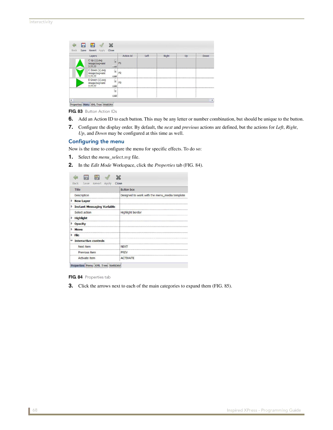 AMX IS-SPX-1000/1300 manual Configuring the menu, Button Action IDs 