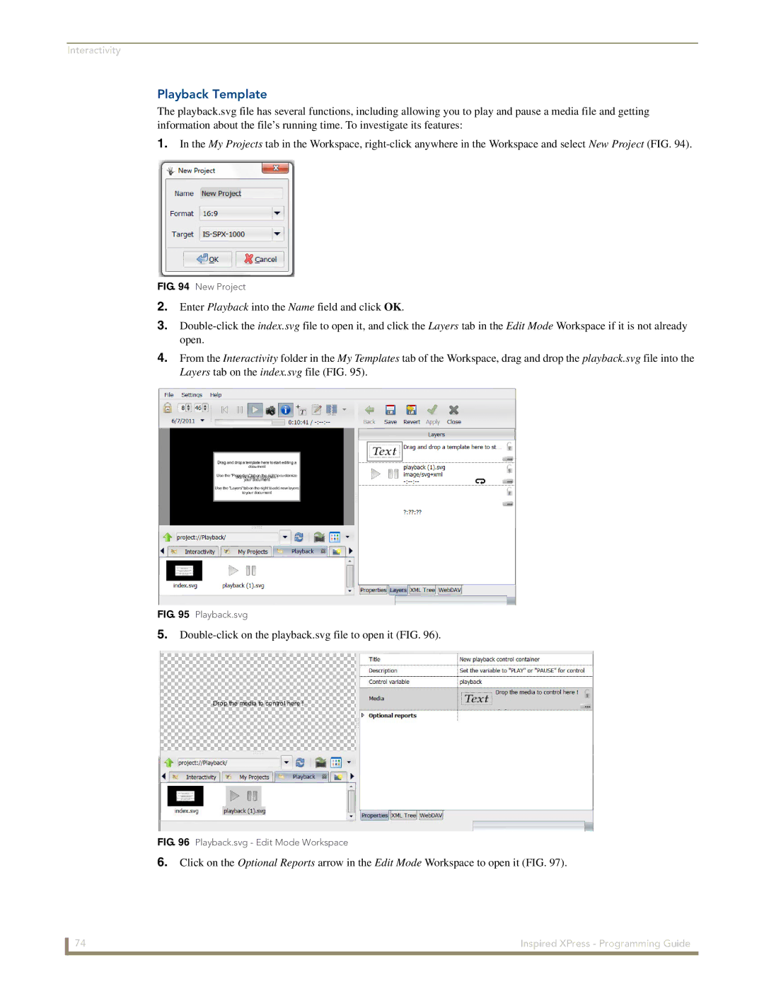 AMX IS-SPX-1000/1300 manual Playback Template, New Project 