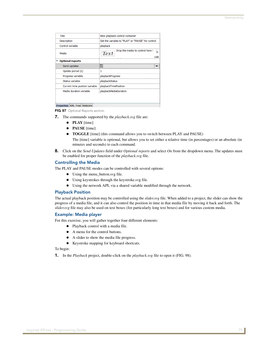 AMX IS-SPX-1000/1300 manual Controlling the Media, Playback Position, Example Media player 