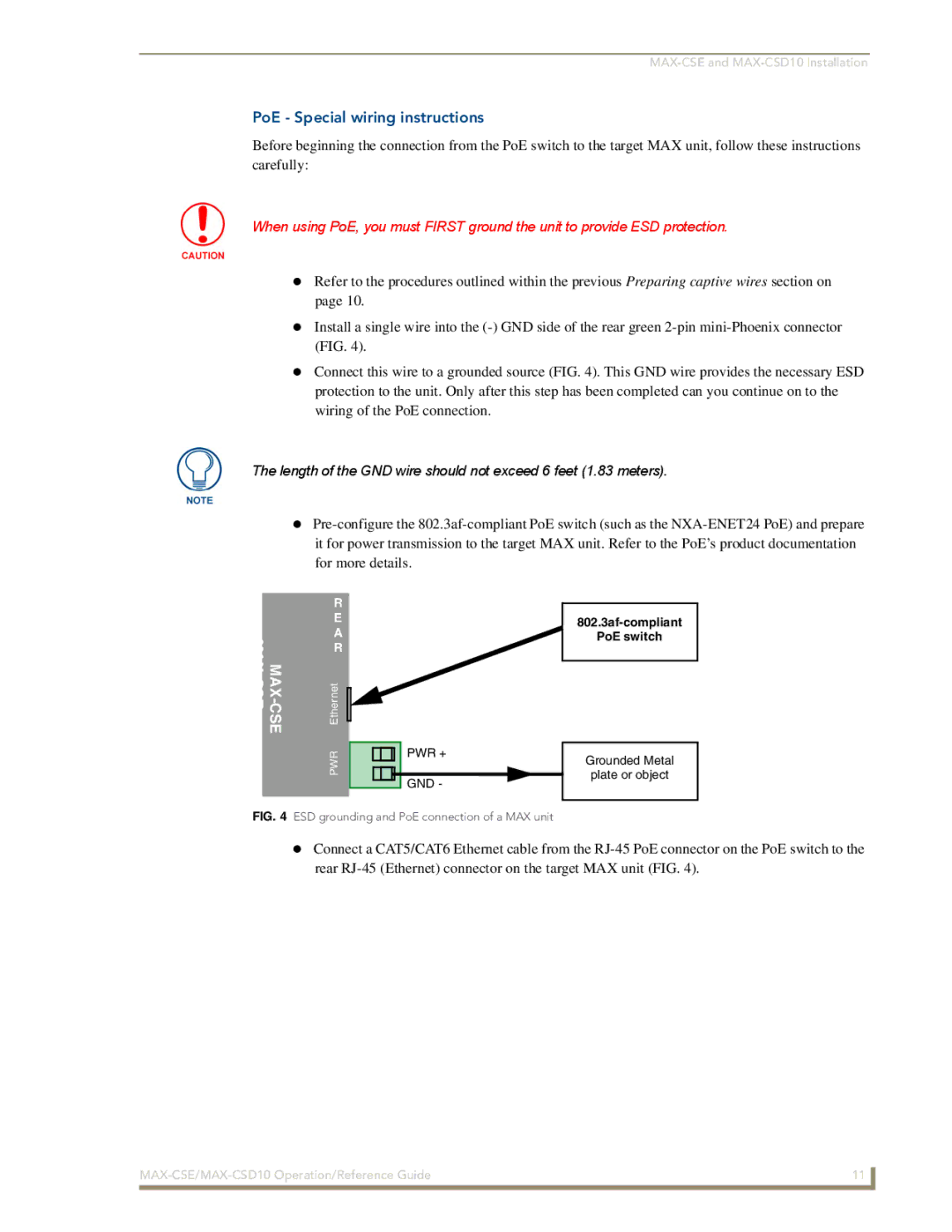 AMX MAX-CSD 10, MAX-CSE manual PoE Special wiring instructions, Cse Max-Cse 