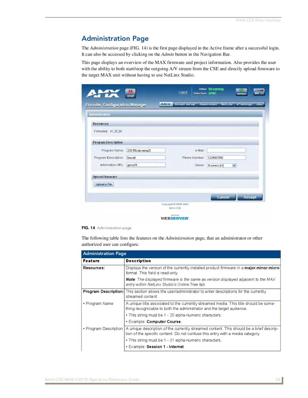 AMX MAX-CSD 10, MAX-CSE Administration, Feature Description Resources, Example Computer Course, Example Session 1 Internet 