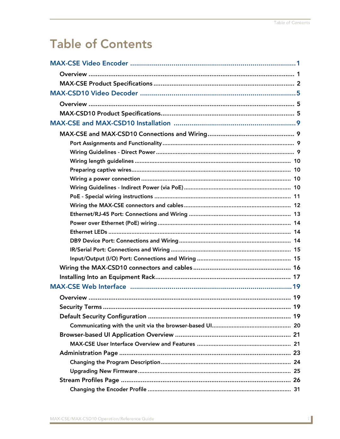 AMX MAX-CSD 10, MAX-CSE manual Table of Contents 