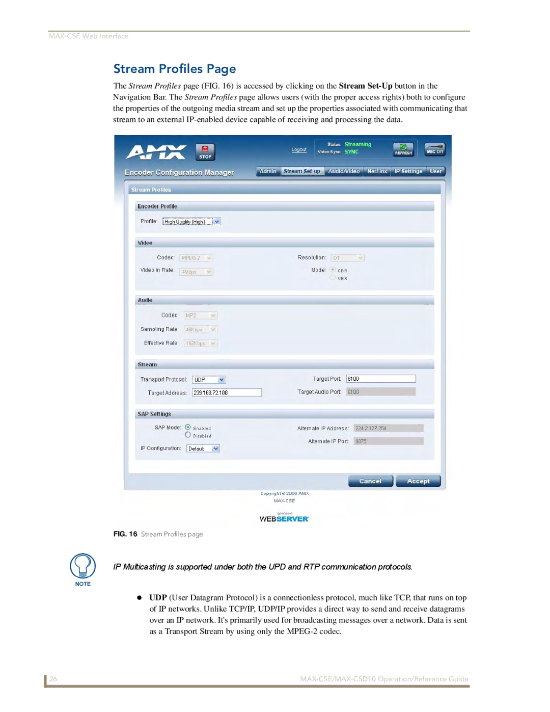 AMX MAX-CSE, MAX-CSD 10 manual Stream Profiles 