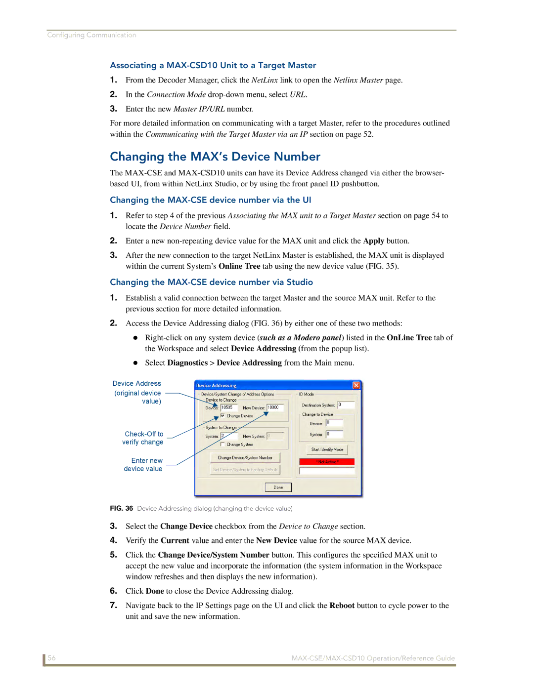 AMX MAX-CSE, MAX-CSD 10 manual Changing the MAX’s Device Number, Associating a MAX-CSD10 Unit to a Target Master 
