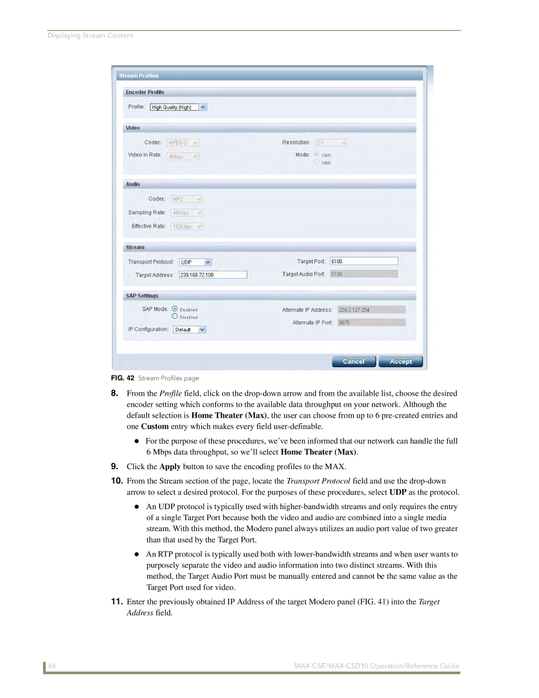 AMX MAX-CSE, MAX-CSD 10 manual Stream Profiles 