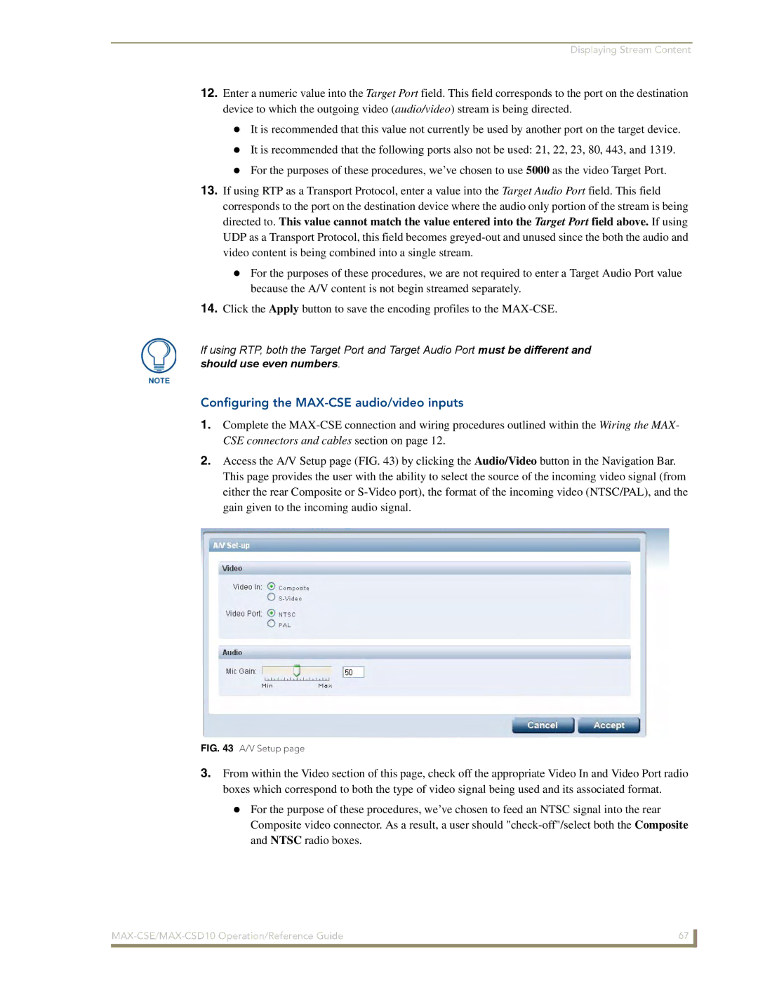 AMX MAX-CSD 10 manual Configuring the MAX-CSE audio/video inputs, V Setup 