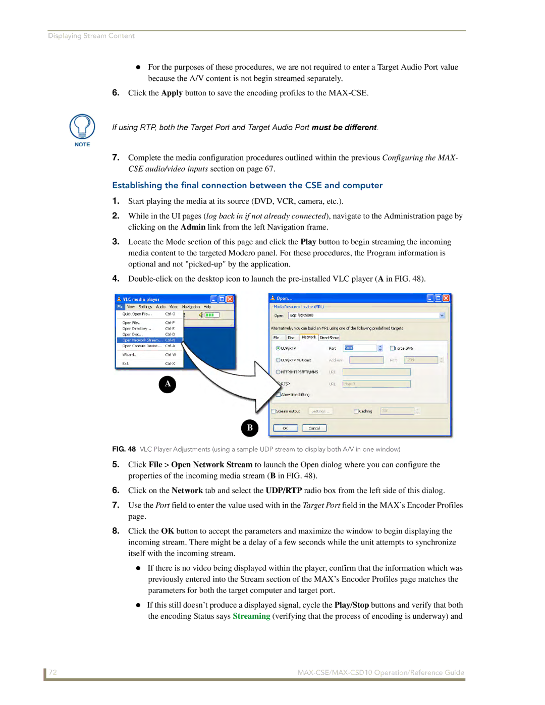 AMX MAX-CSE, MAX-CSD 10 manual Displaying Stream Content 