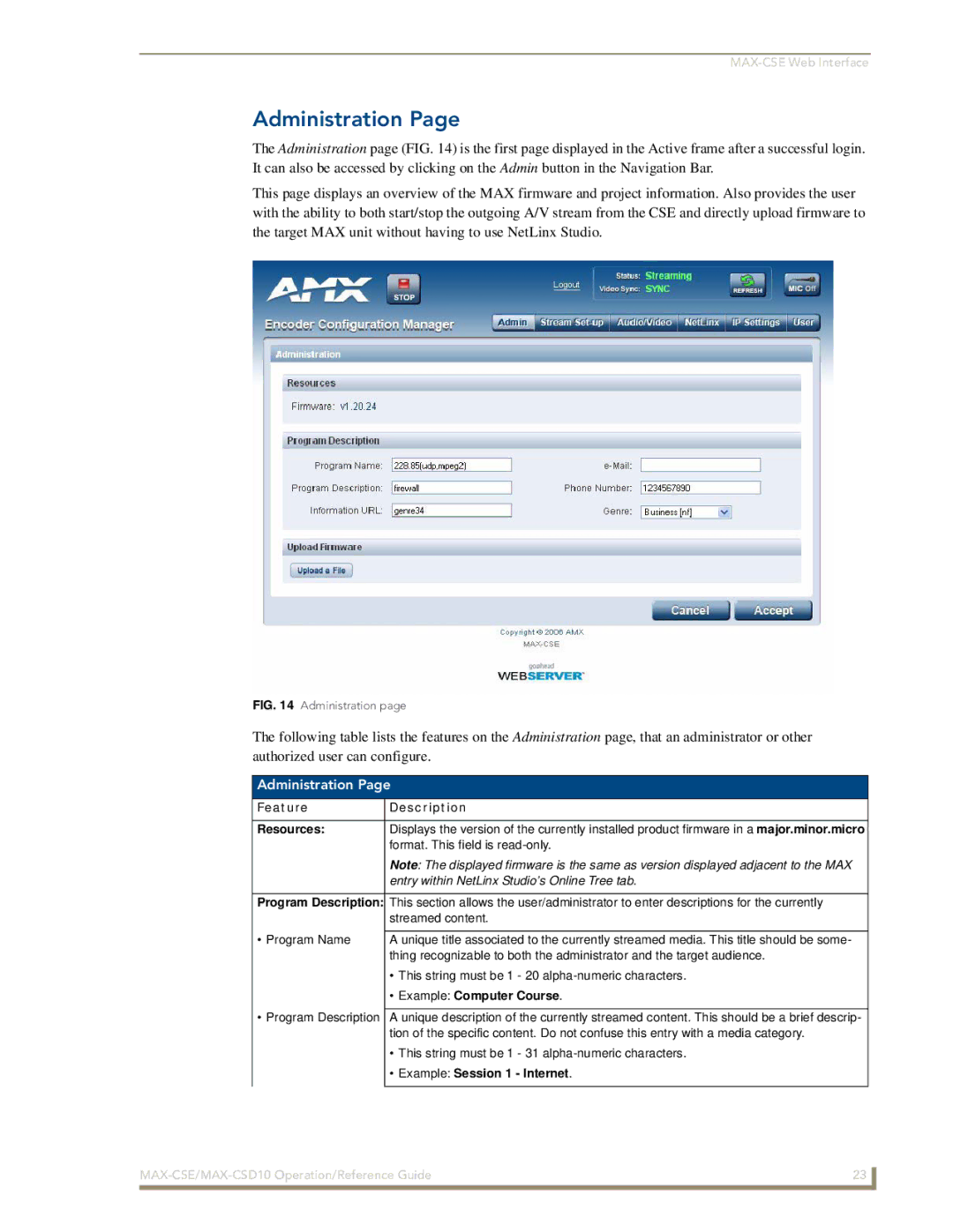 AMX MAX-CSD10, MAX-CSE Administration, Feature Description Resources, Example Computer Course, Example Session 1 Internet 