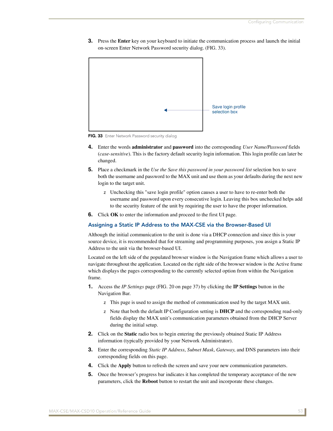 AMX MAX-CSD10, MAX-CSE manual Save login profile selection box 