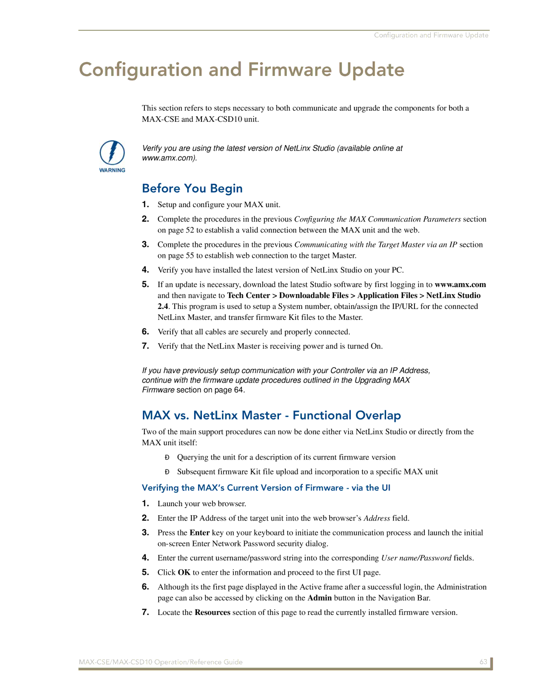 AMX MAX-CSD10, MAX-CSE manual Configuration and Firmware Update, Before You Begin, MAX vs. NetLinx Master Functional Overlap 