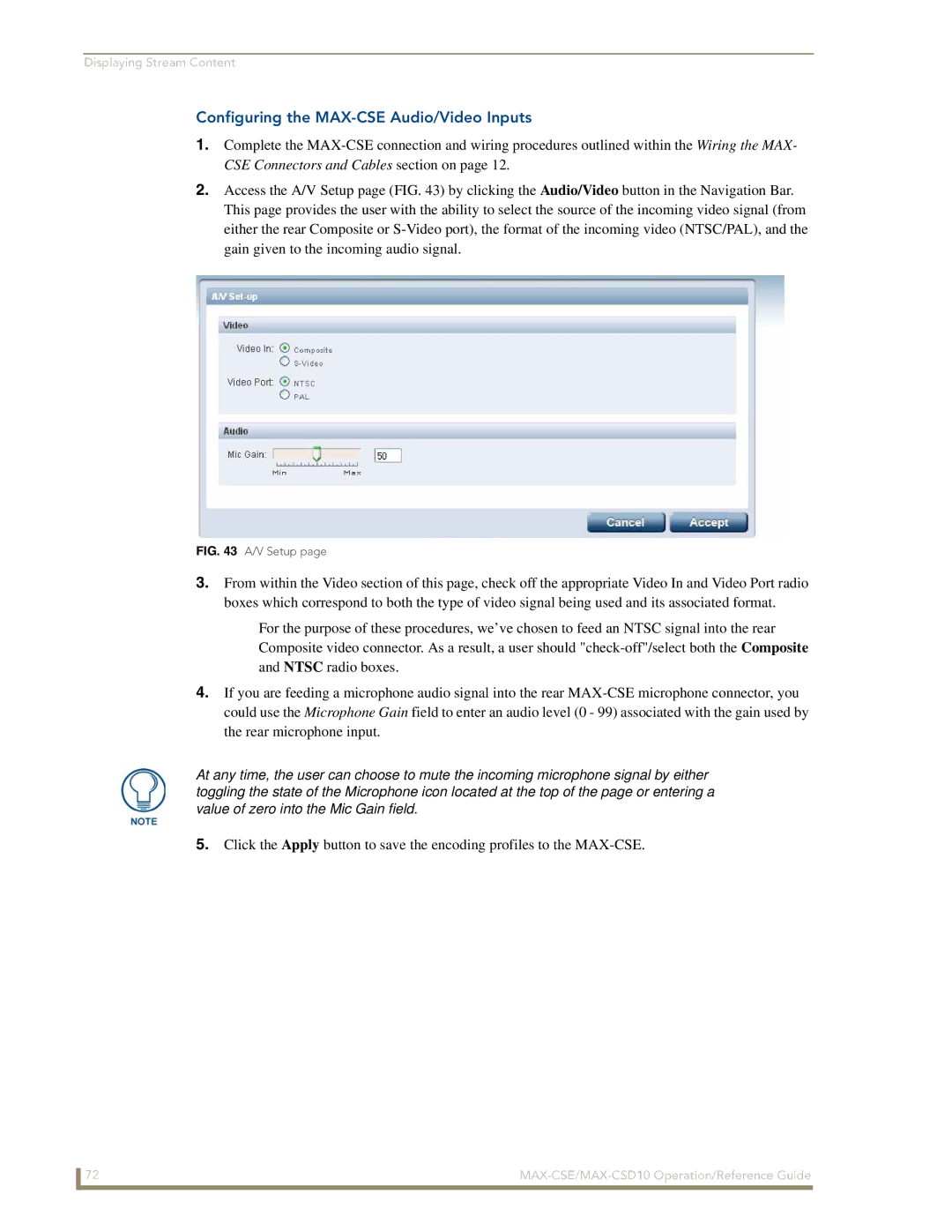 AMX MAX-CSD10 manual Configuring the MAX-CSE Audio/Video Inputs, V Setup 