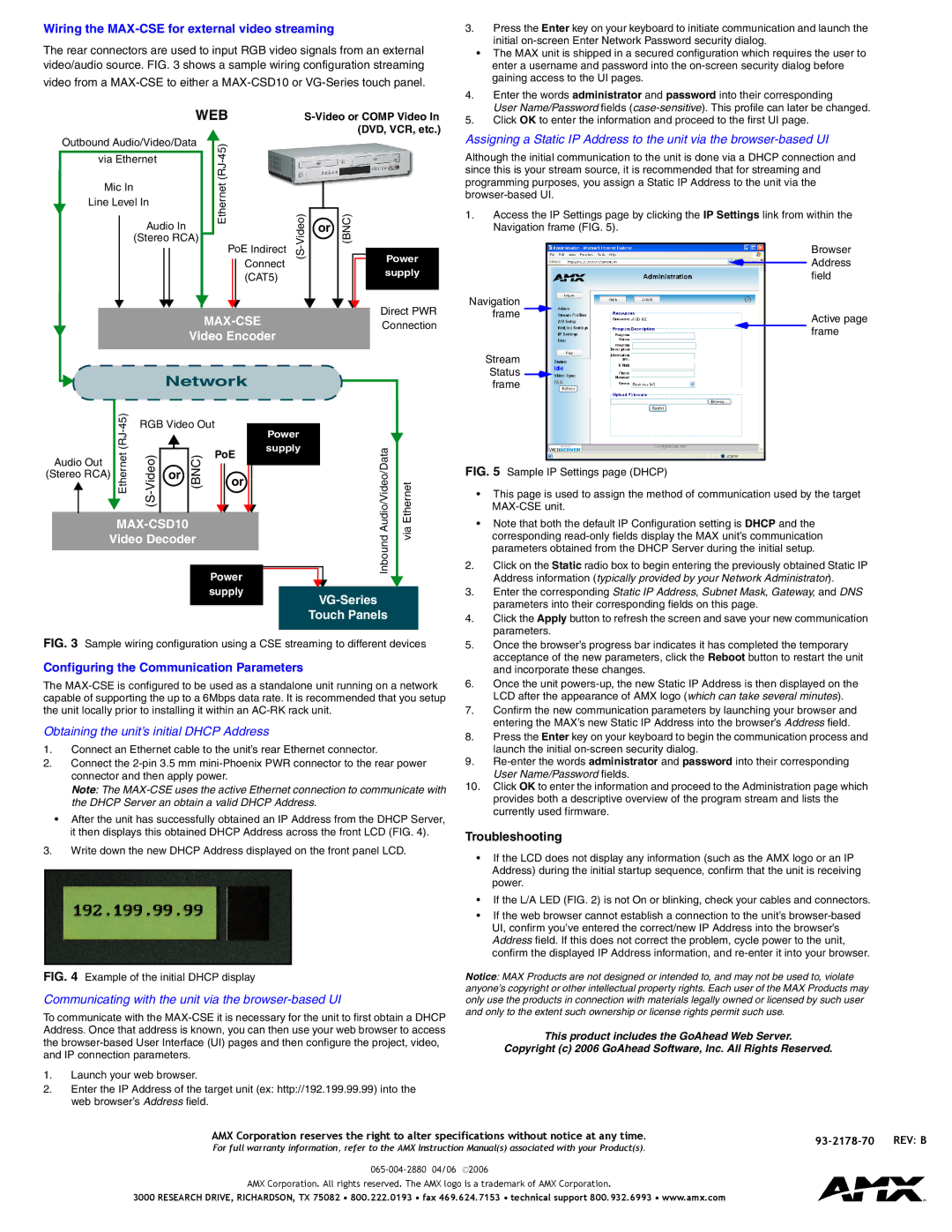 AMX MAX-CSE Obtaining the unit’s initial Dhcp Address, Communicating with the unit via the browser-based UI, DVD, VCR, etc 