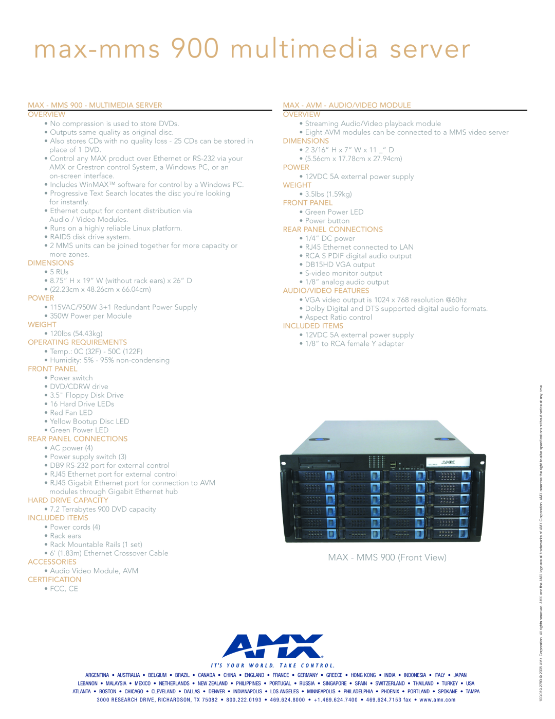 AMX max mss 900 manual max-mms 900 multimedia server, MAX - MMS 900 Front View 