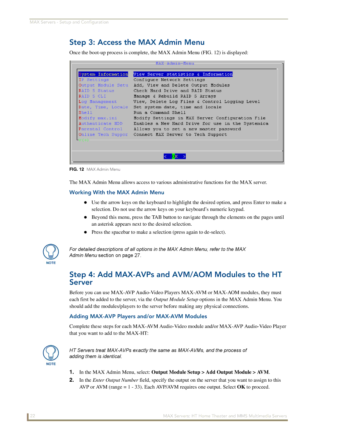 AMX MAX Servers manual Access the MAX Admin Menu, Add MAX-AVPs and AVM/AOM Modules to the HT Server 