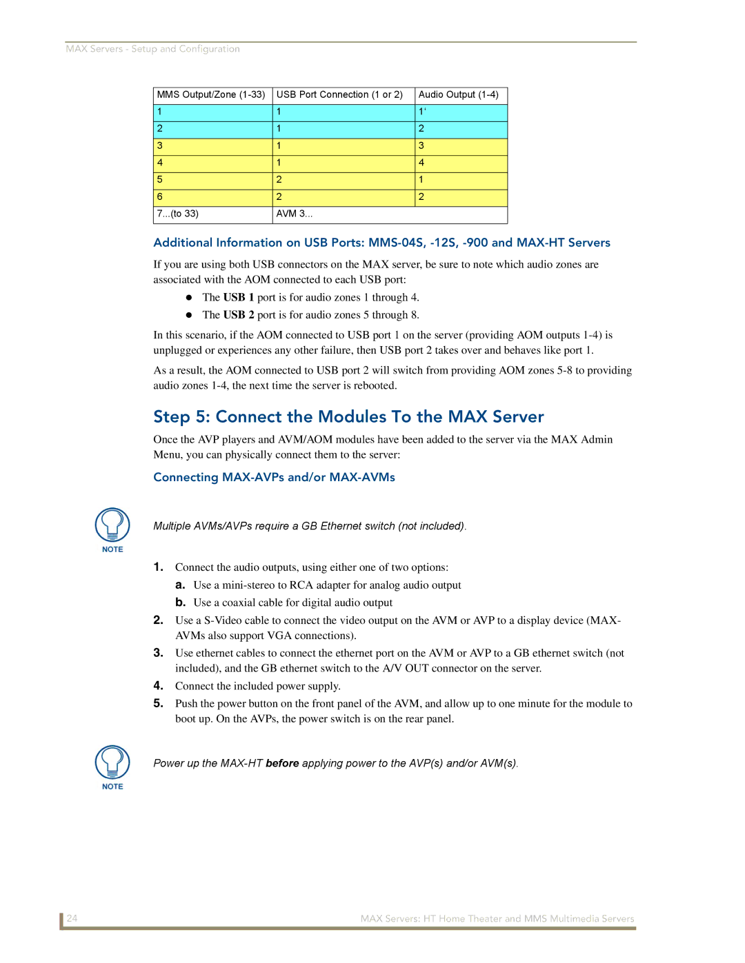 AMX MAX Servers manual Connect the Modules To the MAX Server, Connecting MAX-AVPs and/or MAX-AVMs 