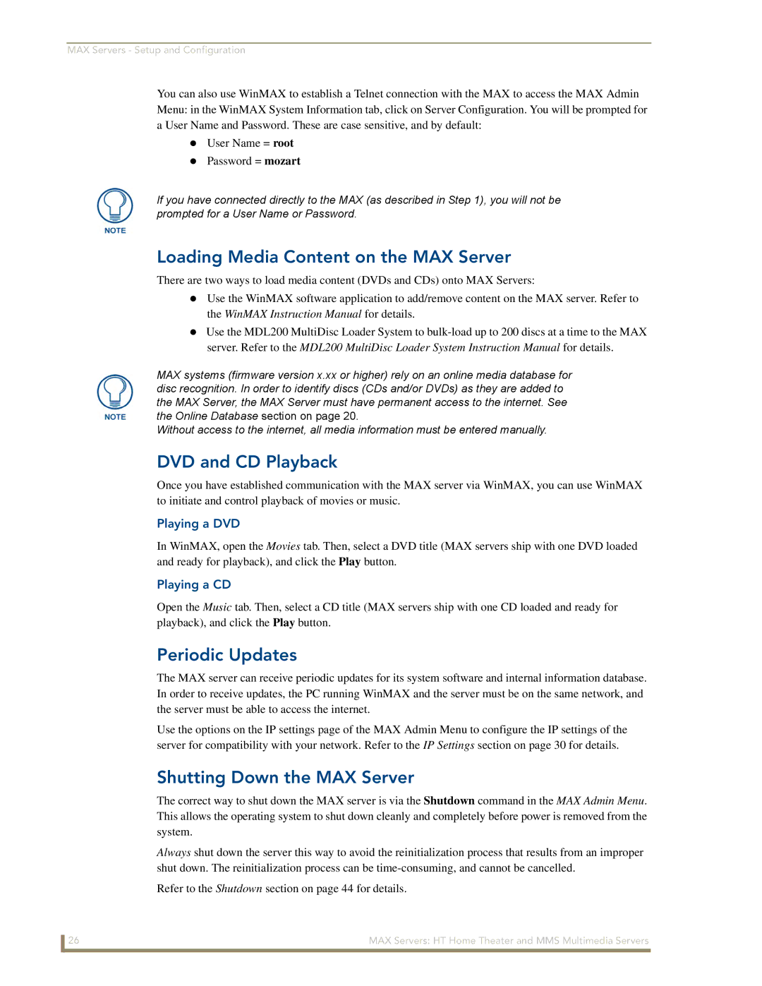 AMX MAX Servers manual Loading Media Content on the MAX Server, DVD and CD Playback, Periodic Updates 