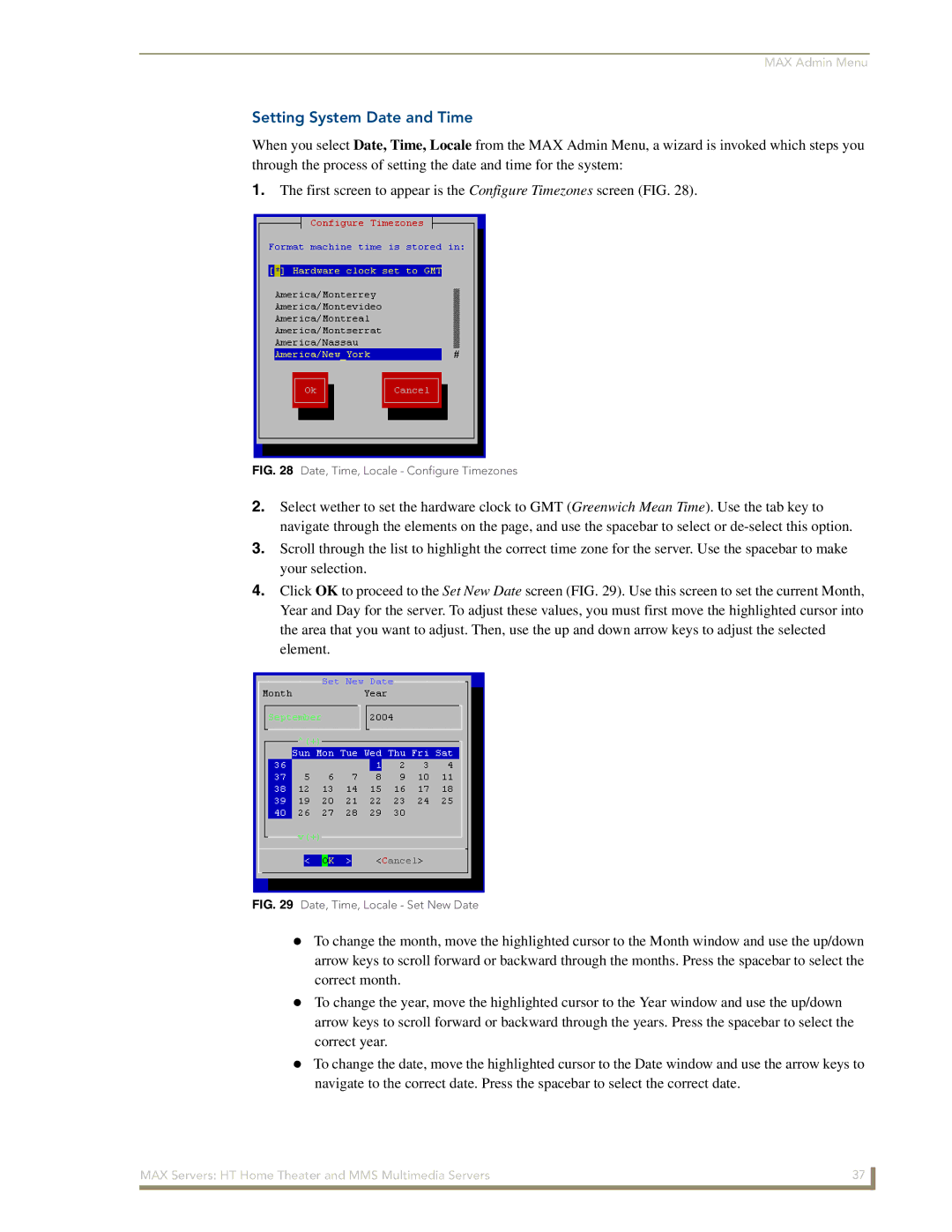 AMX MAX Servers manual Setting System Date and Time, Date, Time, Locale Configure Timezones 