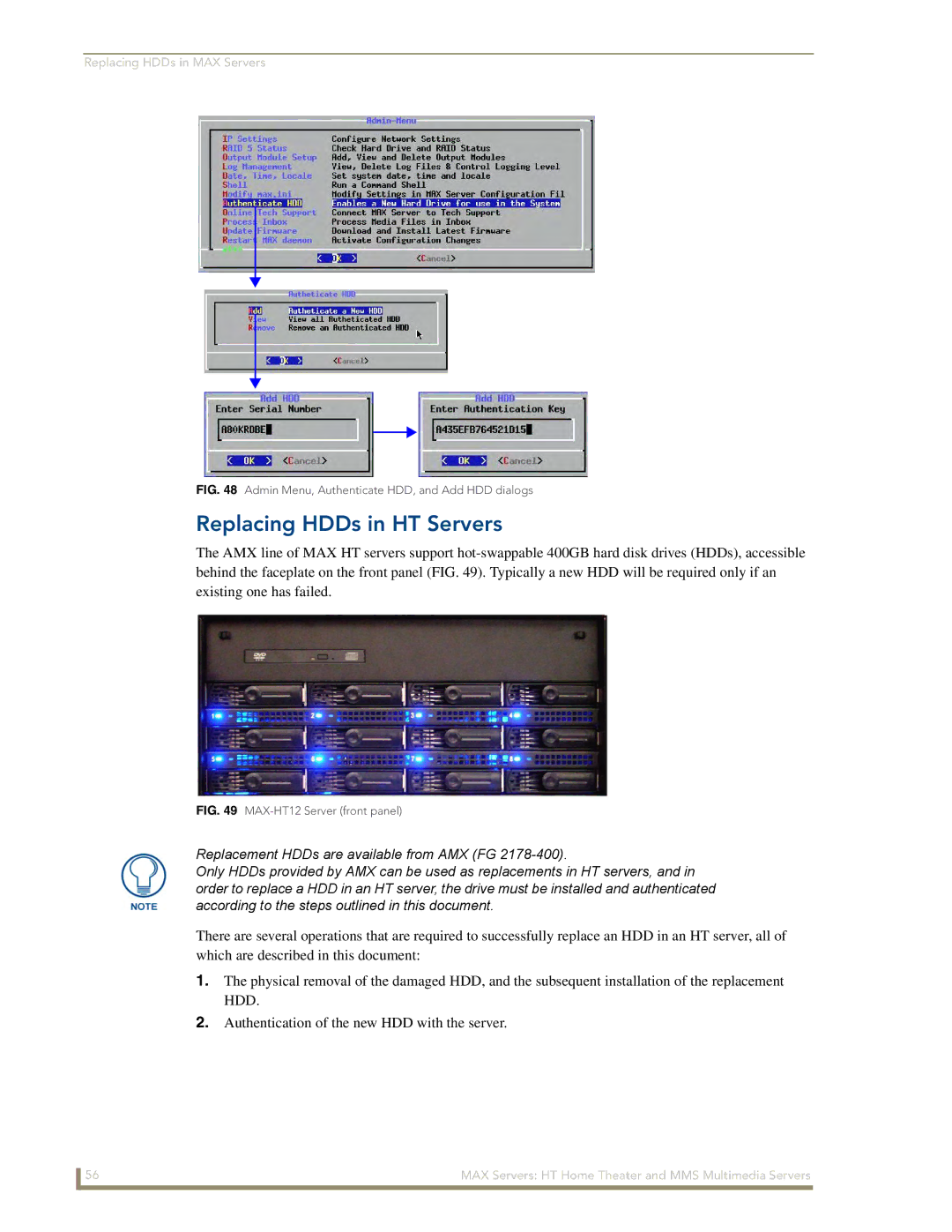 AMX MAX Servers manual Replacing HDDs in HT Servers, MAX-HT12 Server front panel 