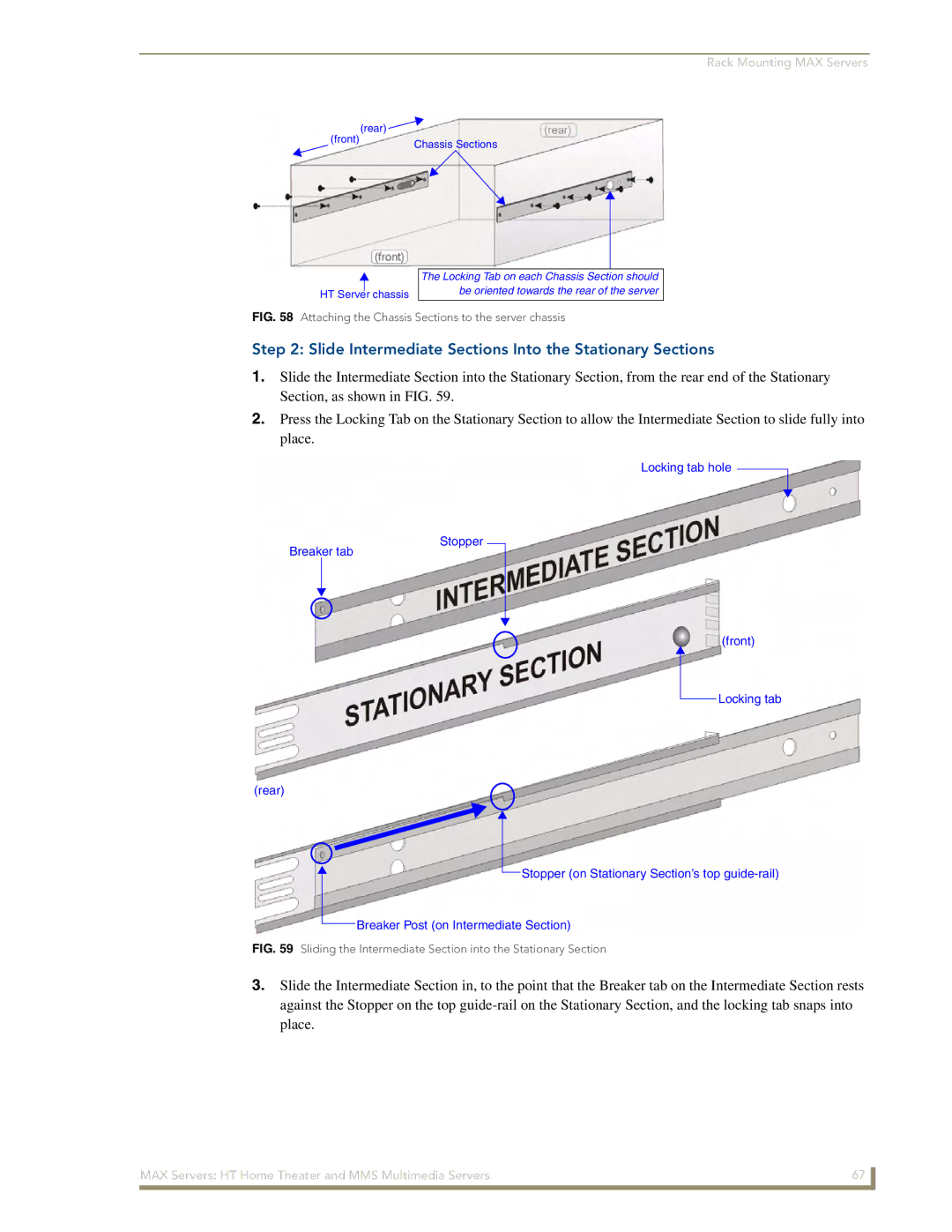 AMX MAX Servers manual Slide Intermediate Sections Into the Stationary Sections 