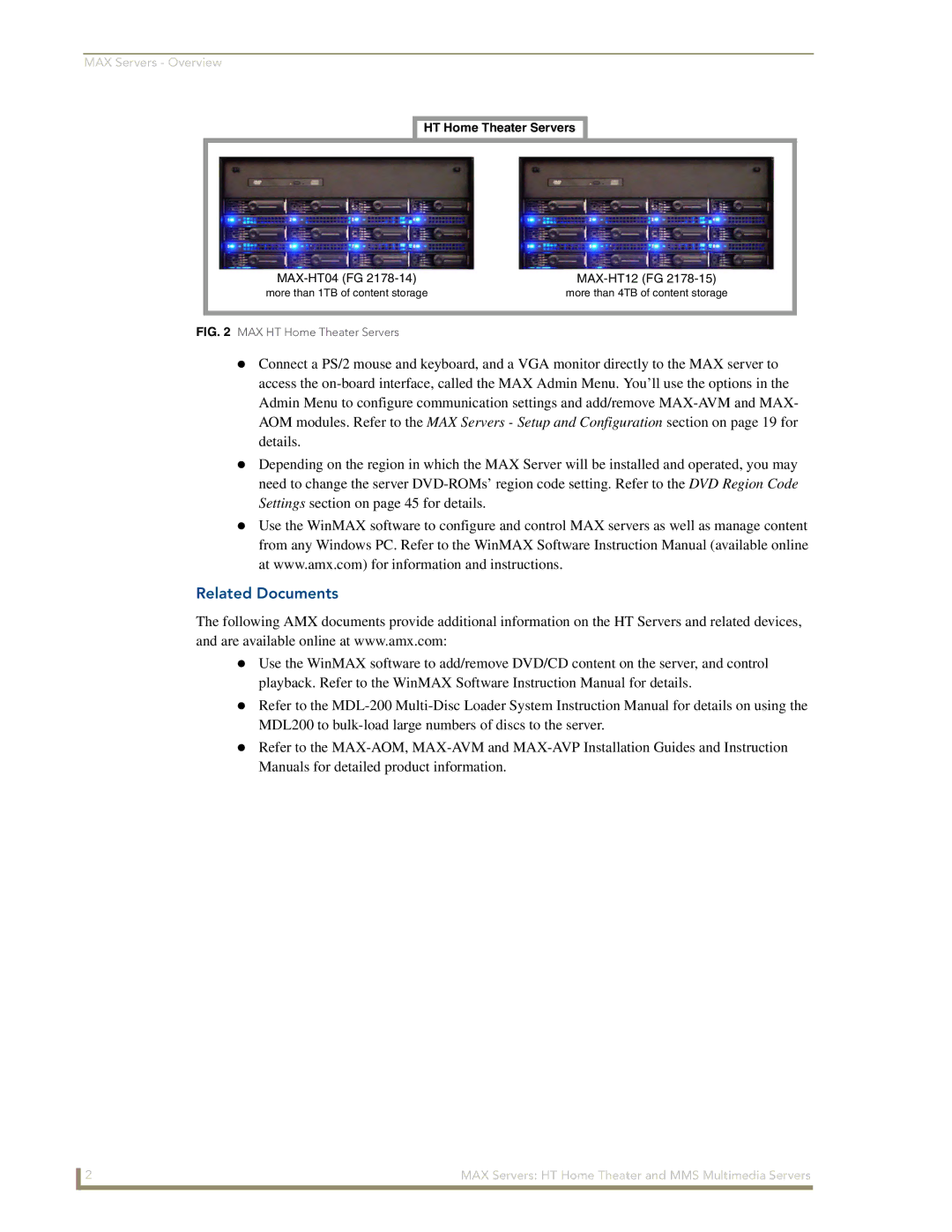 AMX MAX Servers manual Related Documents, MAX HT Home Theater Servers 