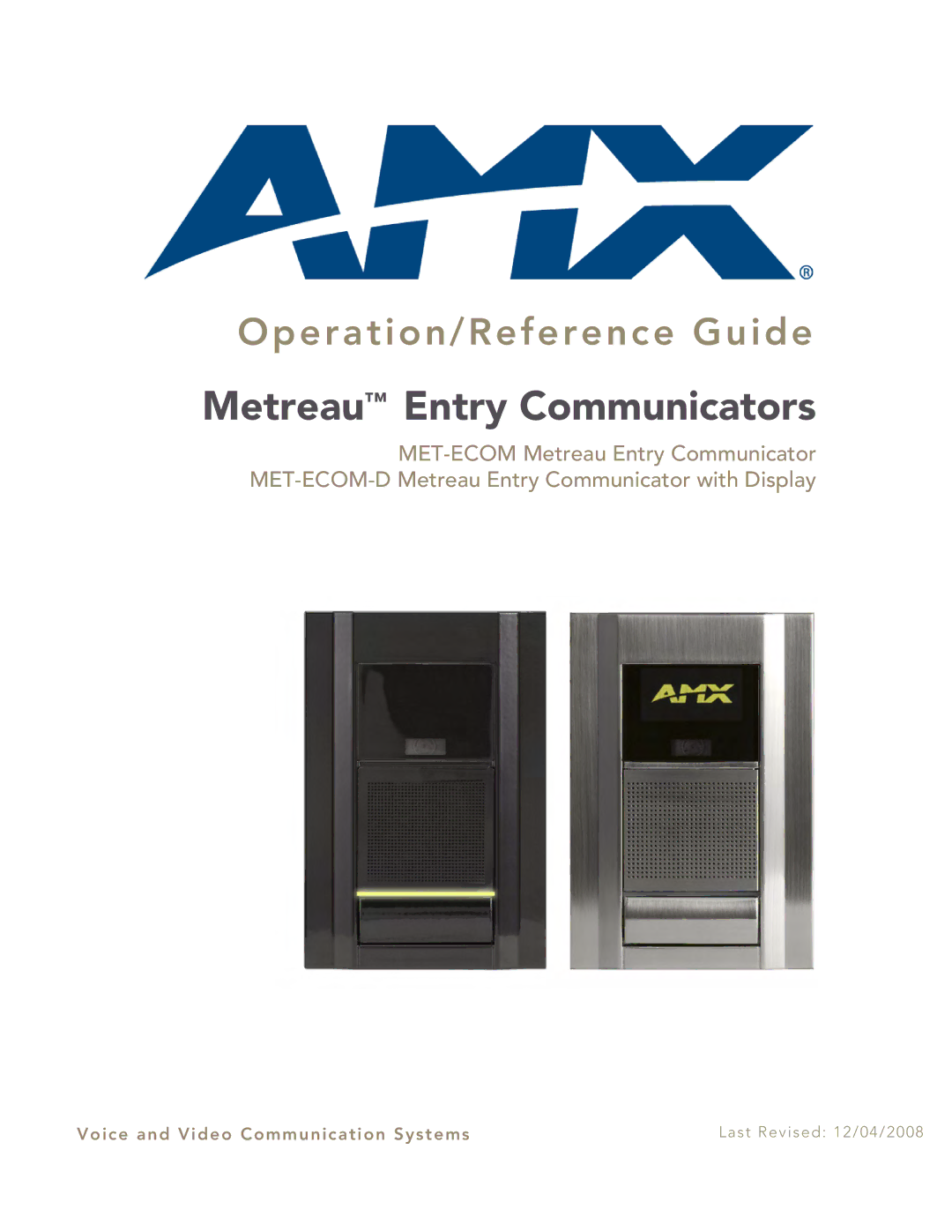 AMX MET-ECOM-D manual Metreau Entry Communicators 