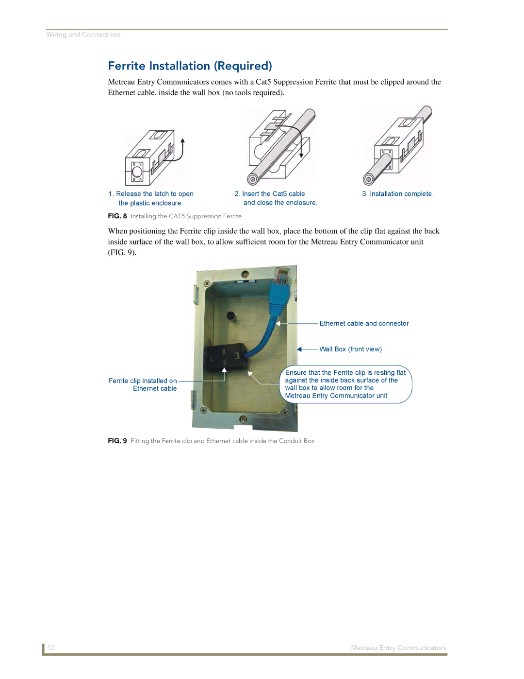 AMX MET-ECOM-D manual Ferrite Installation Required, Installing the CAT5 Suppression Ferrite 