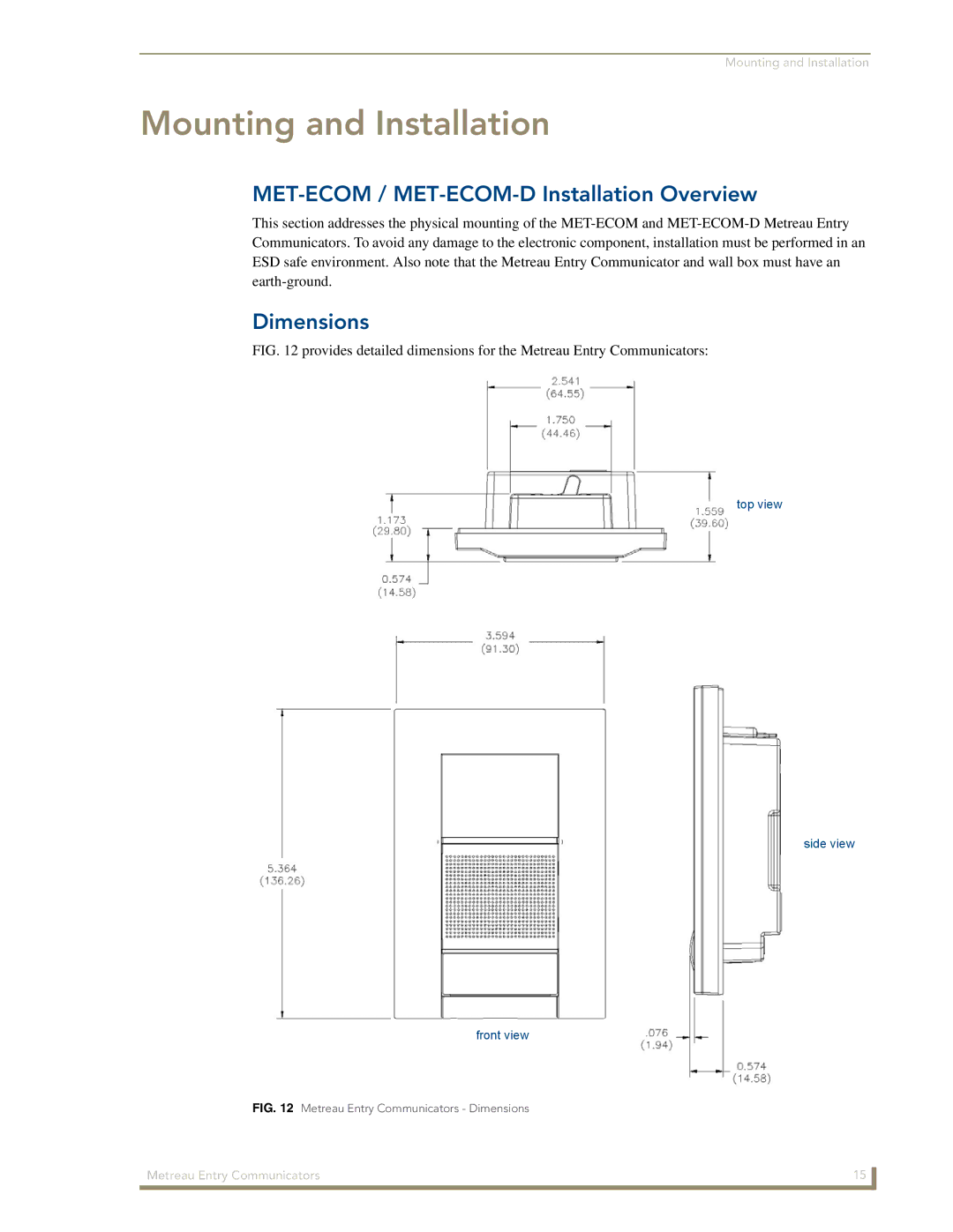 AMX manual Mounting and Installation, MET-ECOM / MET-ECOM-D Installation Overview, Dimensions 