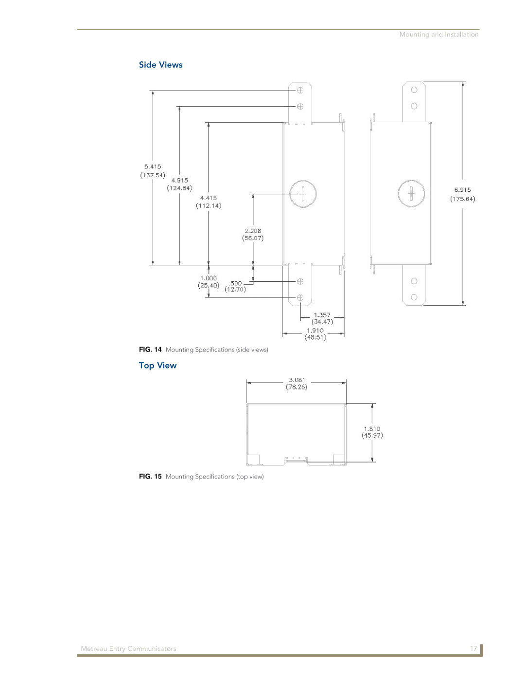 AMX MET-ECOM-D manual Side Views, Top View 