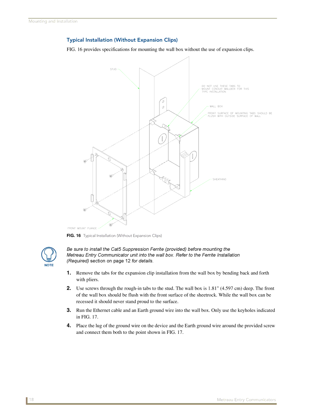 AMX MET-ECOM-D manual Typical Installation Without Expansion Clips 