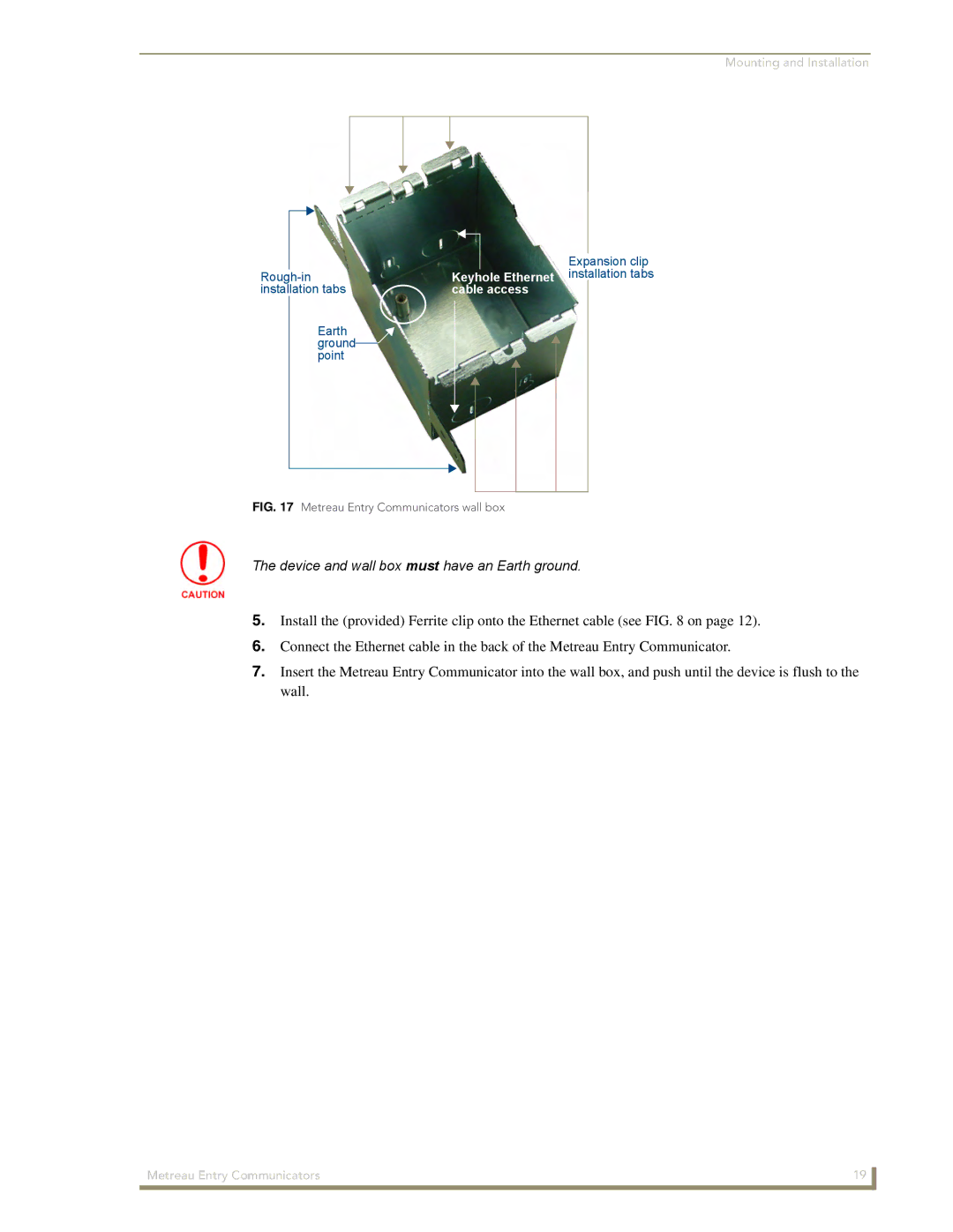 AMX MET-ECOM-D manual Device and wall box must have an Earth ground 