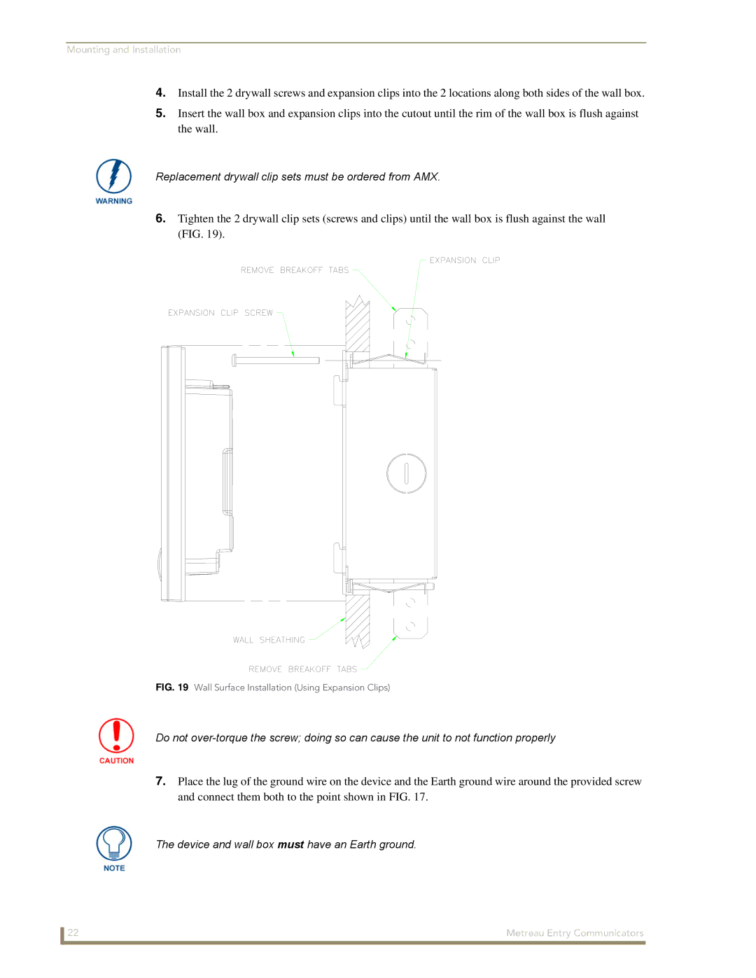 AMX MET-ECOM-D manual Replacement drywall clip sets must be ordered from AMX 