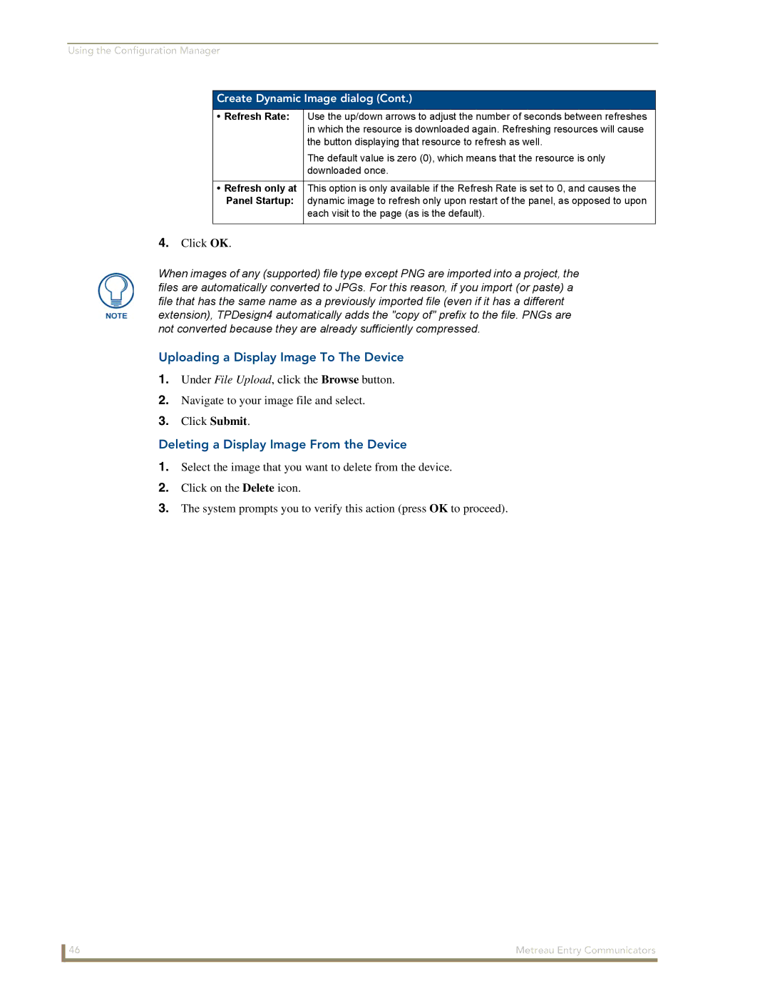 AMX MET-ECOM-D manual Uploading a Display Image To The Device, Deleting a Display Image From the Device 