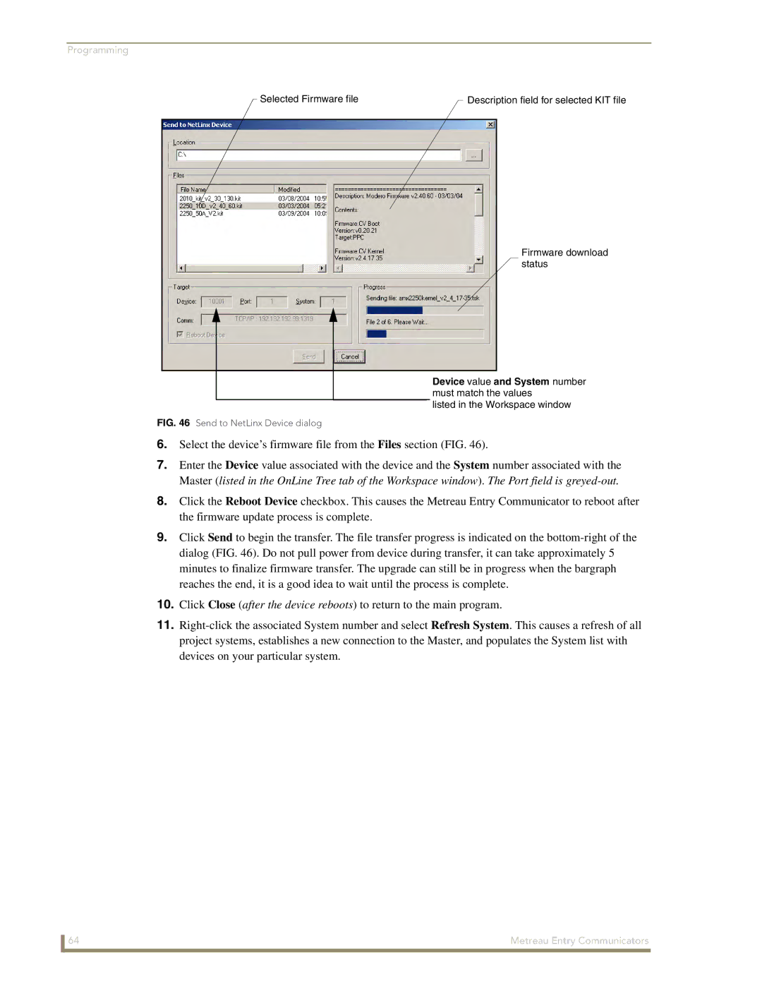 AMX MET-ECOM-D manual Select the device’s firmware file from the Files section FIG 