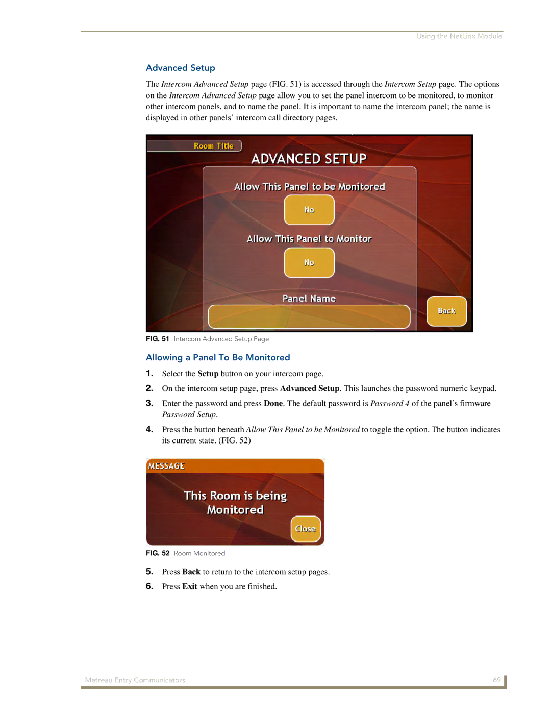 AMX MET-ECOM-D manual Advanced Setup, Allowing a Panel To Be Monitored 