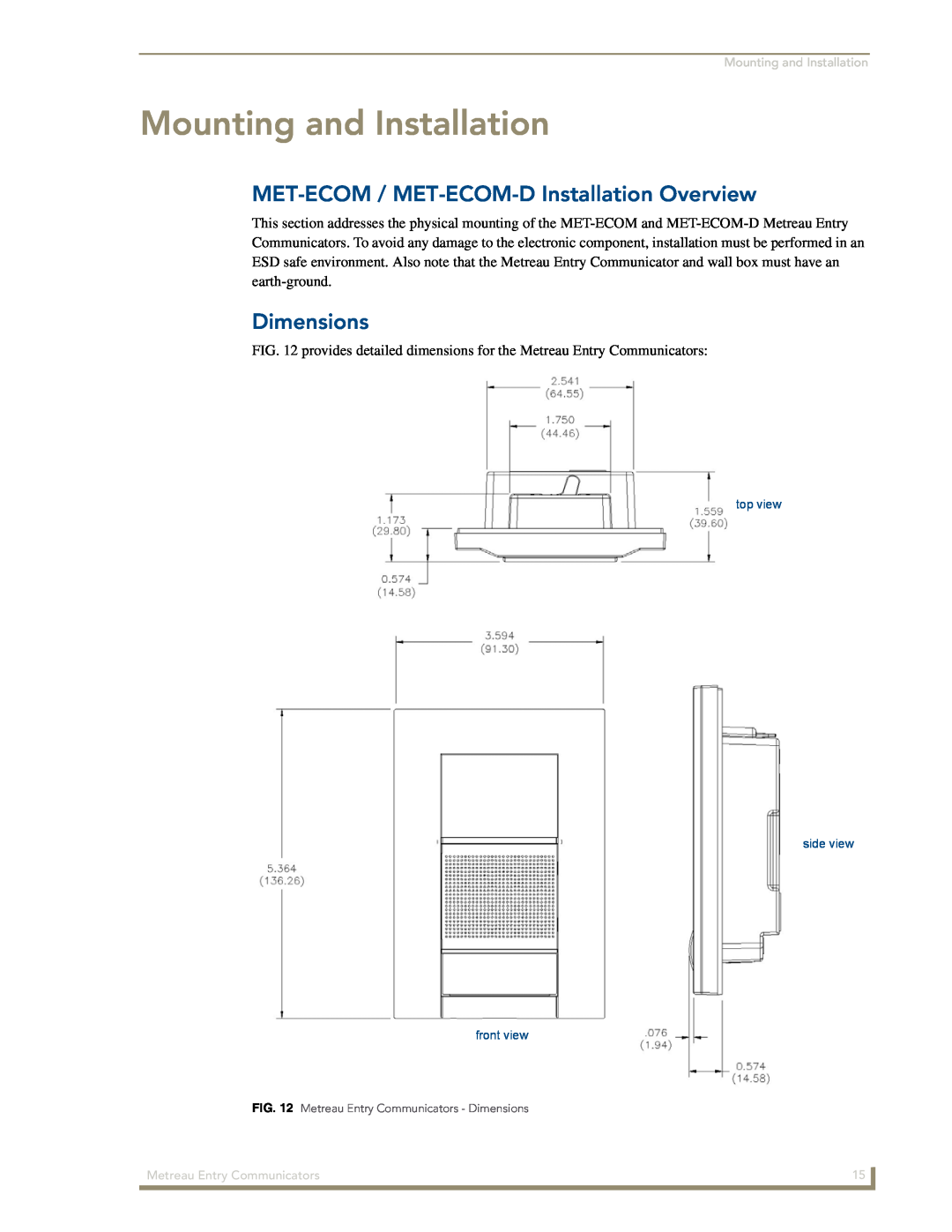 AMX manual Mounting and Installation, MET-ECOM / MET-ECOM-DInstallation Overview, Dimensions 
