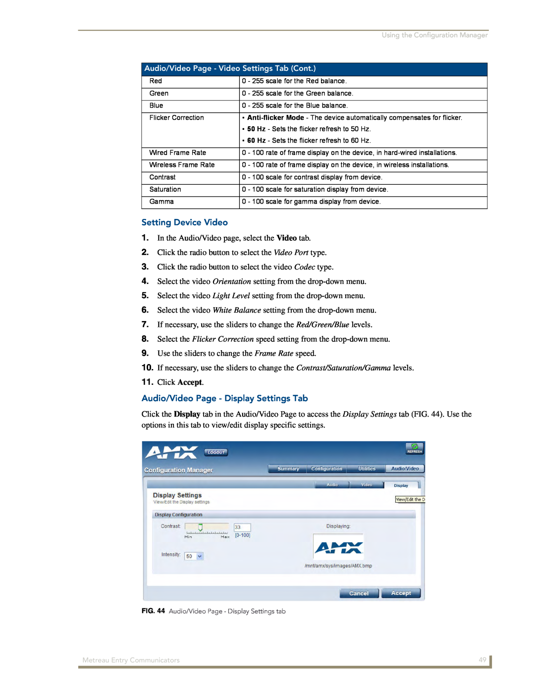 AMX MET-ECOM-D manual Setting Device Video, In the Audio/Video page, select the Video tab 